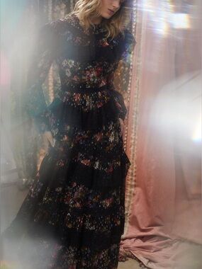 Needle & Thread Cosmic Forest Floral Lace Maxi Dress Gown Peasant Cottagecore 2